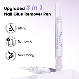 Gellen Nail Glue Remover 5 Pcs, Glue Remover Pen for Press on Nails, Non Acetone Press on Removal, 10s Quick Remove for Nail Tips Fake Nails Solid Glue Gel
