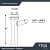17GA Chrome Brass Dishwasher Tailpiece Branch 1-1/2" x 6" Direct
