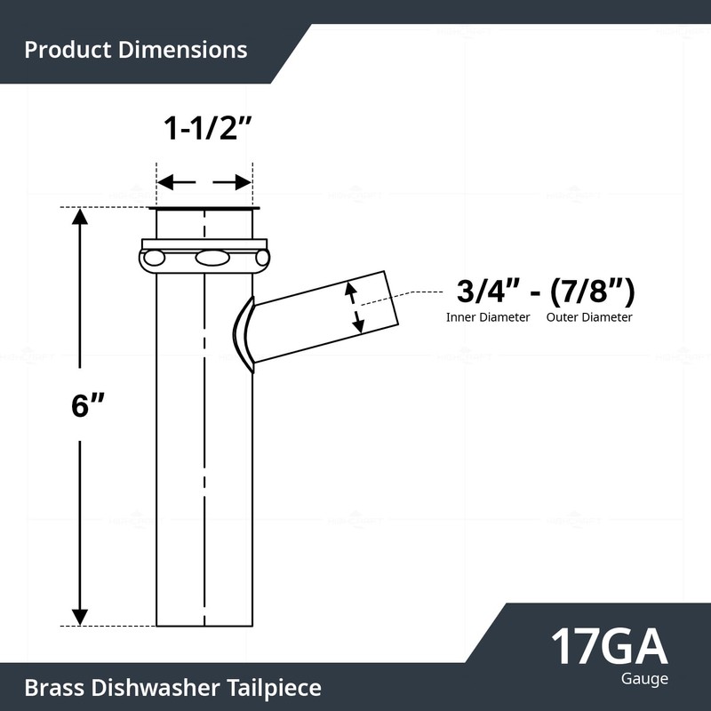 17GA Chrome Brass Dishwasher Tailpiece Branch 1-1/2" x 6" Direct