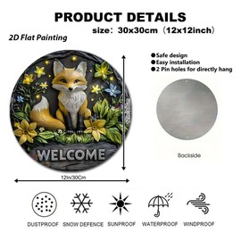 Soulpons Vintage Wall Art 2D Flat Alert Fox Welcome Decorative Tin Sign for Wildlife Decor Fox Lovers and Rustic Home Accents Waterproof Aluminum 12×12 Inches