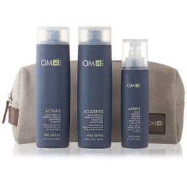 Organic Male OM4 Hair Care Trio & Travel Bag - Mens Invigorating Shampoo, Conditioner, Hair Elixir Kit to improve hair and scalp conditioning