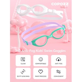 COPOZZ Kids Swim Goggles | Anti-Fog HD Lenses | Comfortable 3D Fit | Durable Unisex-Child Swimming Goggles for Boys & Girls