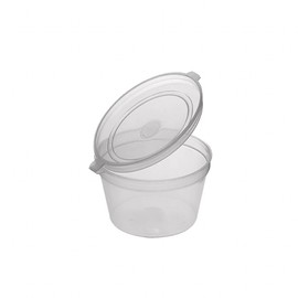 ENCASE 1oz 50 Hinged Sauce Cups Plastic 25ml Lid Deli Pot or Sauce Take Away Sauce Chutney Ketchup Restaurant