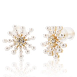 18K Gold Plated Sterling Silver Hypoallergenic Dainty Cubic Zirconia And Pearl Casual Chic Snowflake Style Stud Earrings Jewelry For Everyday Wear For Mother Daughter Girlfriend Wife BestFriend (Gold Snowflakes With Small Pearls)