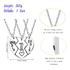 AGR8T 3pcs Mother Daughter Pendant Necklace Mom Big Little Sister Love Broken Heart Pendant Gift for Family