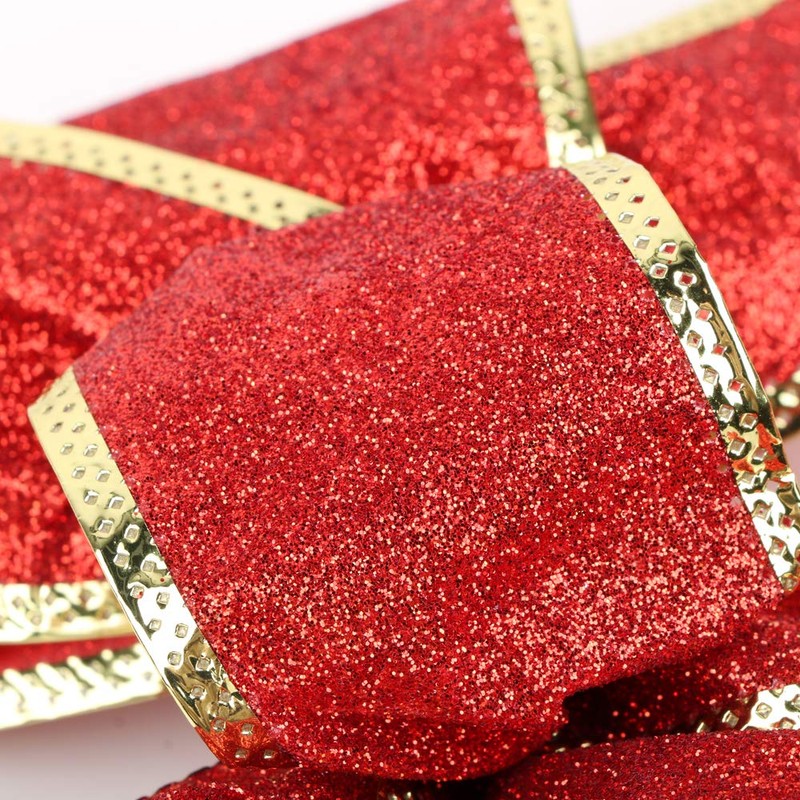 VINFUTUR 5pcs Large Christmas Bows Glitter Red Christmas Tree Decoration