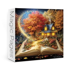 Magic Books Fall Scenic Puzzles for Adults 1000 Pieces Nature, Fantasy Flower Autumn Landscape Jigsaw Puzzles, Impossible Challenging Art Puzzle
