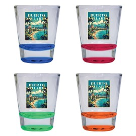 R and R Imports Puerto Vallarta Mexico Design C Souvenir 1.5 Ounce Shot Glass Round 4-Pack Color