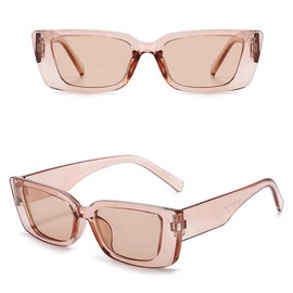 2PCS TRENDY RECTANGLE SUNGLASSES FOR WOMEN STYLISH RETRO SQUARE FRAME SHADES POLARIZED UV400 UV PROTECTION (Champagne&Auburn)