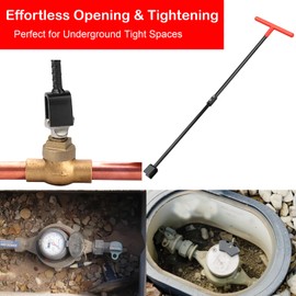 Manalete Water Meter Key 32 Inch with 4-Way Utility Key, Steel T-Handle, Water Meter Key Shut Off Tool for Curb Main Water Shut off Valve