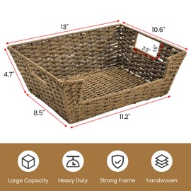 Nagpew 2 Pack Wicker Storage Basket, Brown Handwoven Basket with Built-in Handles, Pantry Basket Open Front Storage Bins for Shelf, Kitchen, Bedroom, Living Room, Pantry
