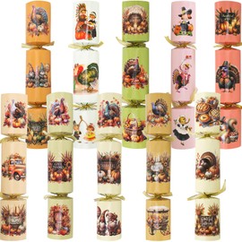 ceiba tree Thanksgiving Crackers Poppers No-Snap No Popping 10 PCS Prefilled with Mini Toys Gifts Prizes Party Hats Joke Tradition Party Favors Dinner Table Games Activities for Kids Family