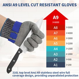 SUNRISING Cut Resistant Gloves Level 9 Certified - Stainless Steel Wire Mesh Protection for Meat Processing, Butchery, Oyster Shucking, Woodworking & Kitchen Use (M, 1 PCS)