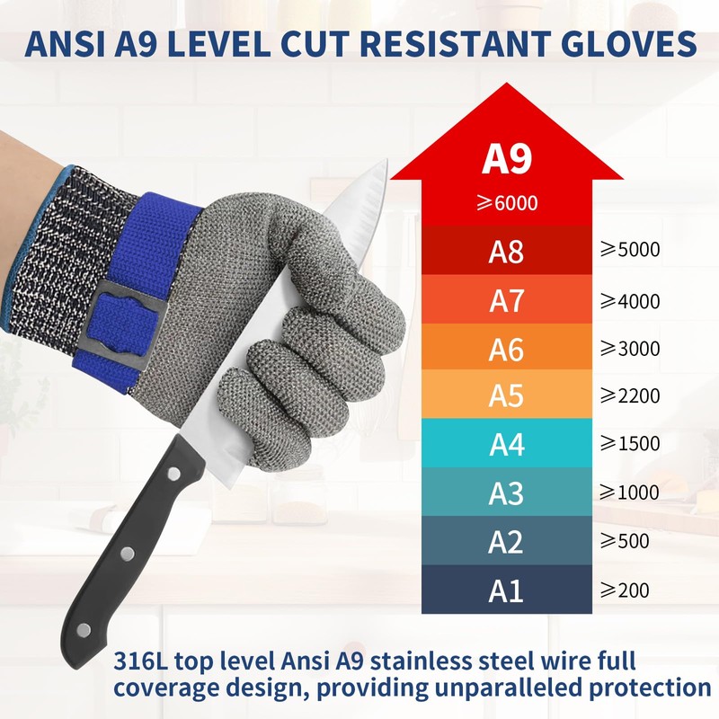 SUNRISING Cut Resistant Gloves Level 9 Certified - Stainless Steel
