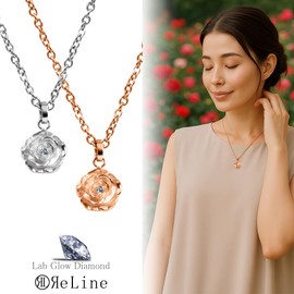 ReLine Genuine Cremation Accessory, Diamond Rose Pendant, Includes Bone Set, Hypoallergenic Metal, Safe, Made in Japan, Urn Capsule, Ashes, Necklace, Urn Accessory, Stainless Steel, Memorial Pendant