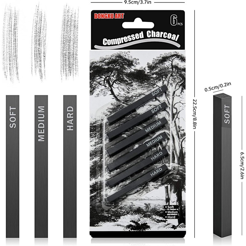 ieron 6 Square Graphite Sticks Square Compressed Charcoal Sticks Drawing