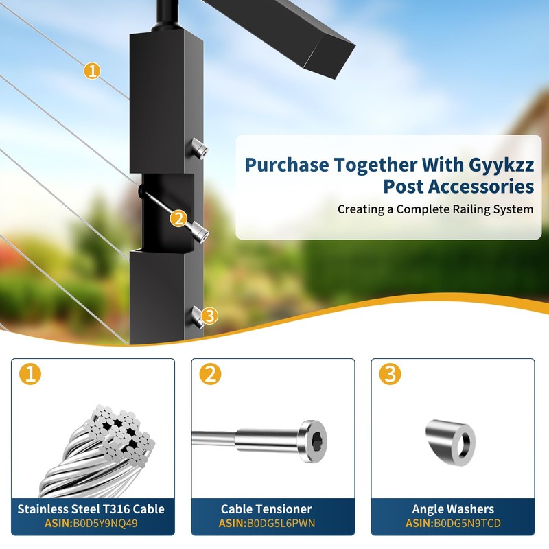 Gyykzz Side Mount Cable Railing Post 42" (Post Body 47.6"),