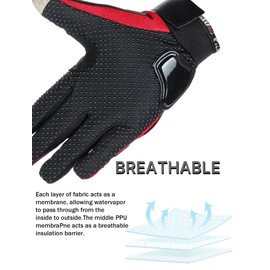 GES Motorcycle Gloves for Men Full Finger Touchscreen Protective Anti-Slip Motocross Gloves for Motorbike, Cycling, Racing(M,Red)