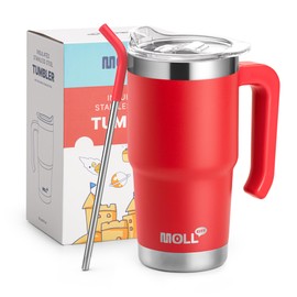 Mollcity 16 oz Tumbler Stainless Steel Double Wall Vacuum Insulated Tumbler Water Cup with Lid and Straw-Reusable Travel Mug for Women(Canyon Red)