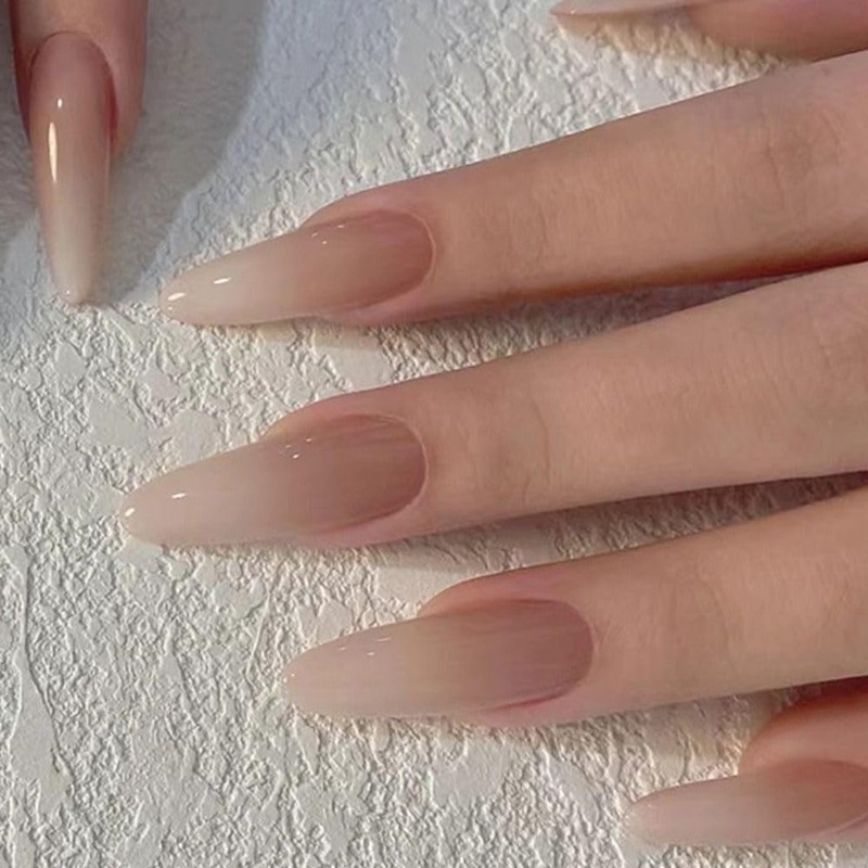 24pcs Long Almond False Nail French Simple Gradient False Nail