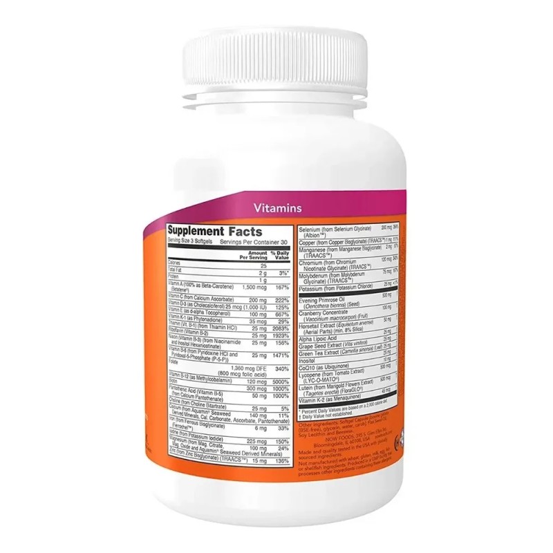 Multivitamínico EVE de NOW para Mujer con CoQ10 y Onagra,
