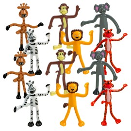 Playbees Bendable Mini Zoo Animals - 12 PCK - Flexible Animal Figures