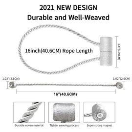 2 Pack Window Magnetic Curtain Tiebacks Holdbacks VS Upgraded 16 Inch Decorrative Drapery Tie Backs for Home Office Blackout Sheer Treatment,Gold