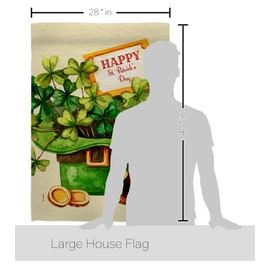 Angeleno Heritage Cover and Hat House Flag Dowel Set Springtime St Patrick Shamrock Leprechaun Lucky Coin Holiday March Irish Clover Decoration Banner Small Garden Yard Gift Double-Sided, Made in USA