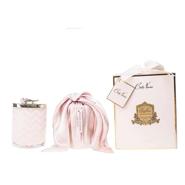 Cote Noire-Pink Herringbone Candle with Scarf Pink and Lid Charente Rose