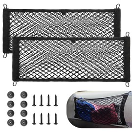RED WOLF 2 Pcs Universal Elastic Mesh Netting Car Pouch for Trunk RV Boats Home Cargo Storage with Screws and Hooks (23.6'' x 9.8'')