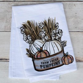 Fall Pumpkin Kitchen Dish Towel - Seasonal Autumn Kitchen Decor Flour Sack Tea Towel Thanksgiving hostess gift (Farm Fresh Pumpkins)