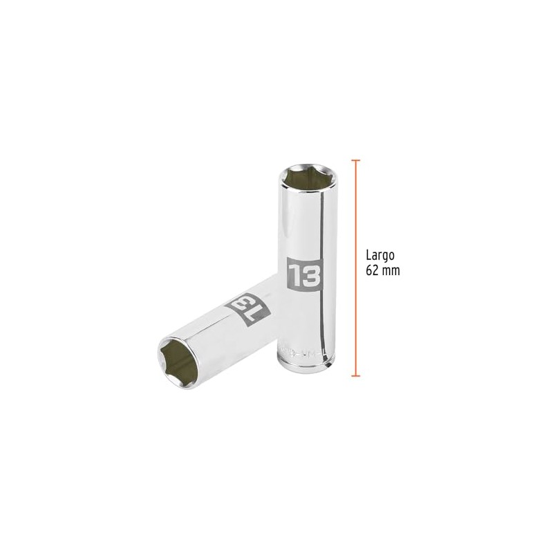 Truper D-3813-HM-L, Dado de 6 puntas, largo, cuadro 3/8" de