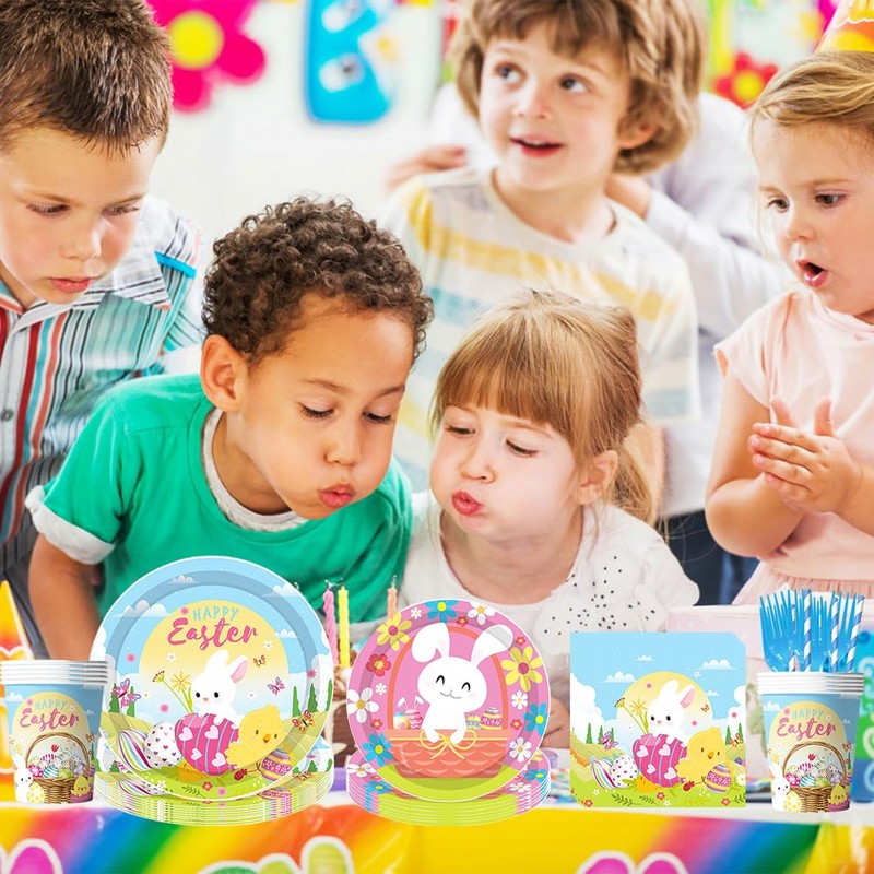 70PCS Easter Themed Tableware, Easter Party Tableware Set, Rabbit Themed