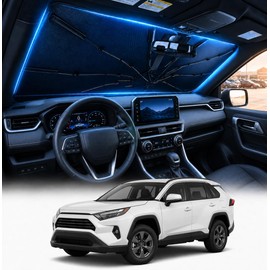 [2026 Upgraded] DooGooCoo Windshield Sun Shade Umbrella for Toyota Rav4 2019-2025 2026 [100% Sunlight Blocked, Cooling Ice Crystal] Sunshade for Car Windshield for Rav4 Sunshade, Custom Fit Rav4.