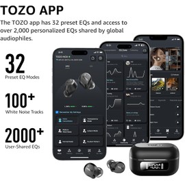 TOZO Hybrid Active Noise Cancelling Wireless Earbuds, 6 Mics ENC Clear Call, IPX8 Waterproof, in Ear Bluetooth 5.3 Headphones Stereo Bass Ear Buds 59H Playtime with LED Display 32 EQs via APP