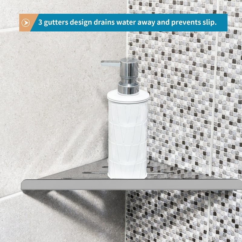 2 Pcs 304 Stainless Steel Corner Shelf with Screws, Triangle