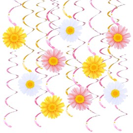 24 PCS Daisy Hanging Swirls Decorations, Daisy Flower Hanging Swirls, Daisys Party Decorations, Boho Foil Swirl Ceiling Hangings Decor for Office Mother Day Spring Party Birthday