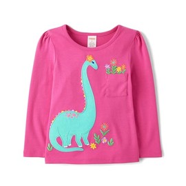 Gymboree,and Toddler Embroidered Graphic Long Sleeve T-Shirts,Fuchsia Dino,18-24 Months