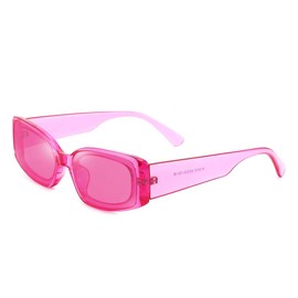 Dollger Vintage Rectangle Sunglasses Women Men UV400 Protection Fashion Square Frame Eyewear (Transparent Pink)