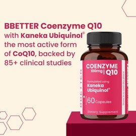 BBETTER BBETTER Coenzyme Q10 C 100 mg with Kaneka Ubiquinol, Active Form of CoQ10 -Supports Cellular Health & Natural Energy Production- High-Absorption Formula - 120 Softgels