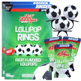 Soccer Ball Lollipop Rings, Individually Wrapped for End of Season Parties, Banquets, and Birthday Party Favors, Pack of 2, 18 Suckers Each