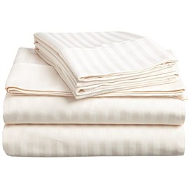 4-Piece Extra Deep Pocket, Bed Sheet Set Fit Upto 24 Inches Deep Pocket, Cal-King Size Ivory Striped-400 Thread Count 100% Egyptian Cotton
