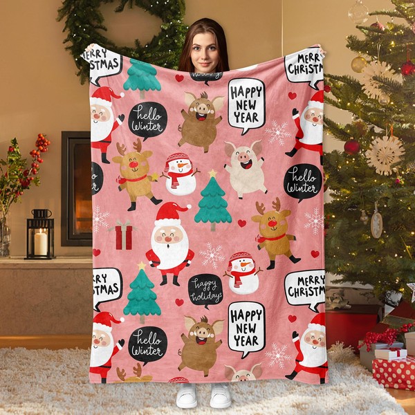 HSGLGNA Christmas Cuddly Blanket, Christmas Sofa Blanket, Super Soft Christmas