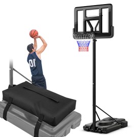GYMAX Portable Basketball Hoop Outdoor, 10FT Height Adjustable Basketball Goal w/Shatterproof Backboard & Built-in Wheels for Kids Youth Adult (9-Level Adjustment, 43" x 27.5" Base with Weight Bag)