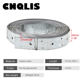 CNQLIS 32ft Galvanized Perforated Strap Strapping, 1-3/8" Width Metal Strapping with Holes, 20 Gauge,Commercial Utility Strap for Wall Studs, Shear Wall X-Bracing, Bottom of Floor Joists