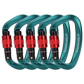 Locking Carabiner - 25kN 5600lb Climbing Carabiner Screw Gate D Shape Carabiner Green (Pack of 4)