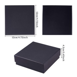 BENECREAT 8 Pack Black Cardboard Jewelry Ring Boxes 12x12x4cm Kraft Paper Box Square Gift Box with Sponge for Bracelet Rings Storage and Display