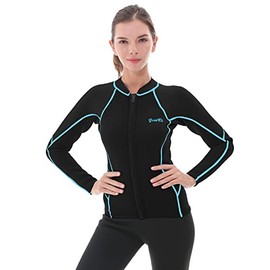 GoldFin Womens Wetsuit Top, 2mm Neoprene Wetsuit Jacket Ladies Long Sleeve for Water Aerobics Diving Surfing Kayaking (Update Black/Stripes, XS)