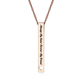 Rnivida Always My Sister Forever My Friend Bar Necklace - Birthday Jewelry Gift for Sisters (Rose Gold Plated)