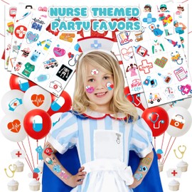 96 PCS Happy Nurses Day Nursing Nurse Pre-Cut Temporary Tattoos for Kids | Super Cute Themed Birthday Party Favors, Supplies, Decorations, Fake Tattoo Stickers, School Rewards Gifts & Boys & Girls